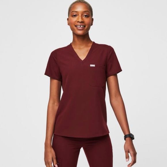 Figs Tops - FIGS | Burgundy Catarina One Chest Pocket V-Neck Scrub
Top Sz. Small